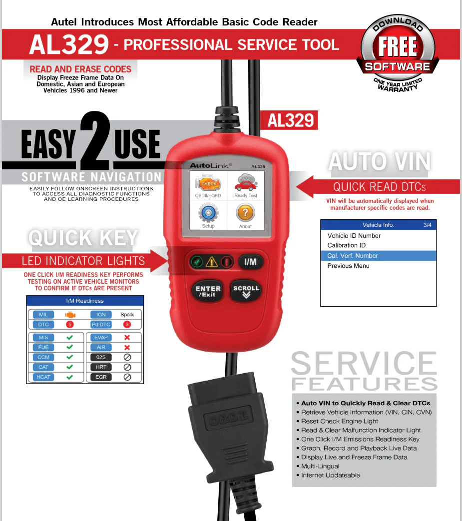 Autel AL329 Code Reader, I/M Readiness Diagnostic OBD2 Scanner - Image 4