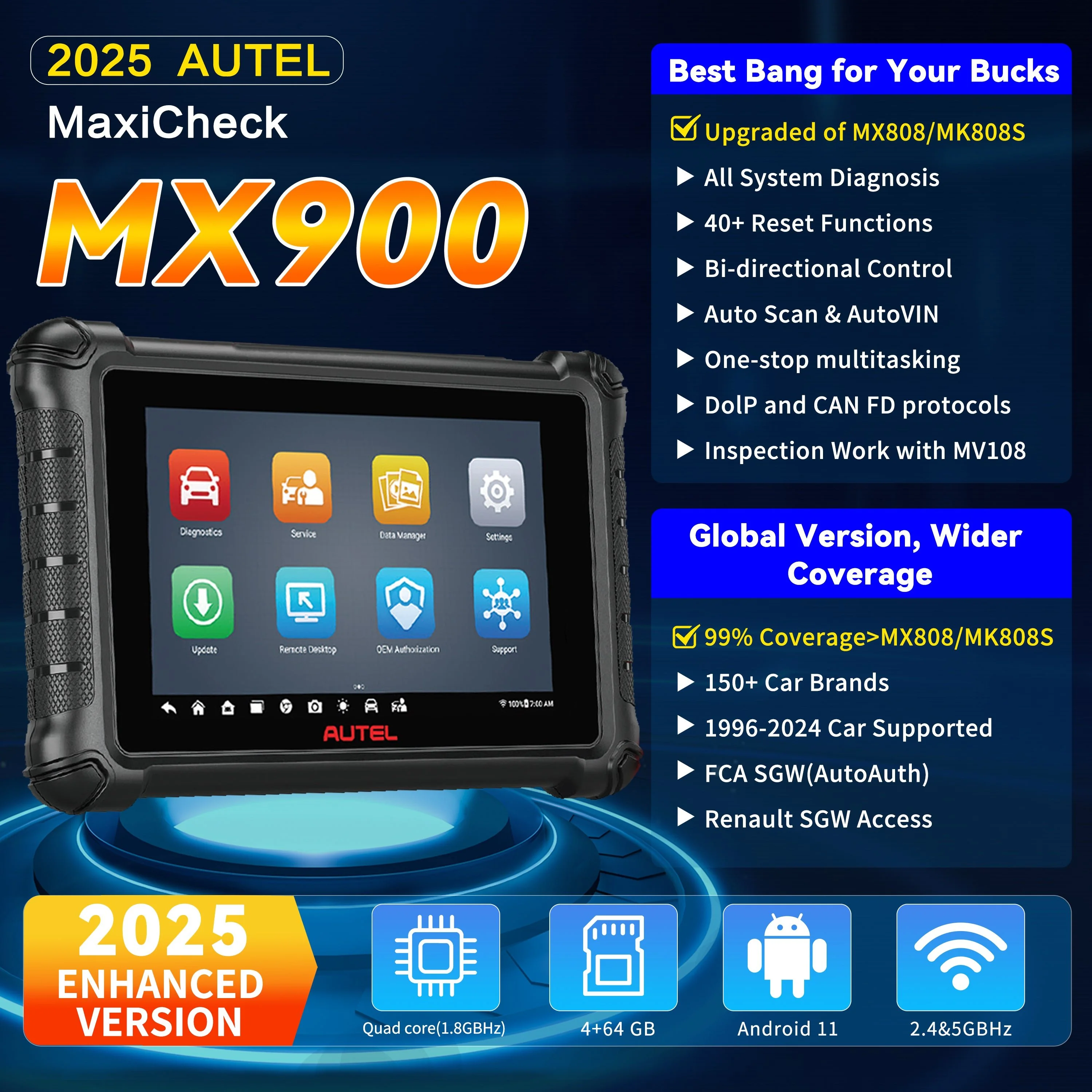 Autel MaxiCheck MX900 OBD2 All System Diagnostic Scanner(US Ver)   New Arrival Model – 5-Year Update Version Now Available (Save $386) - Image 3